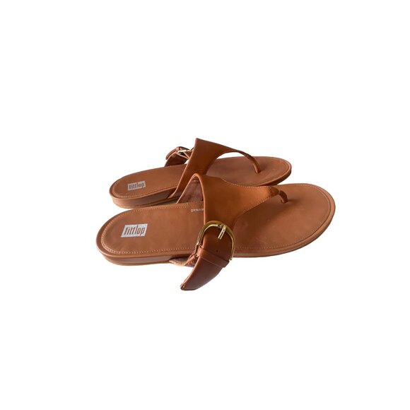 FitFlop Gracie Leather Toe-Post Sandals in Tan Size 11 - Picture 3 of 7